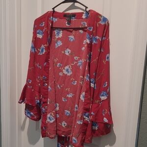 Red Floral Kimono with Blue Flowers